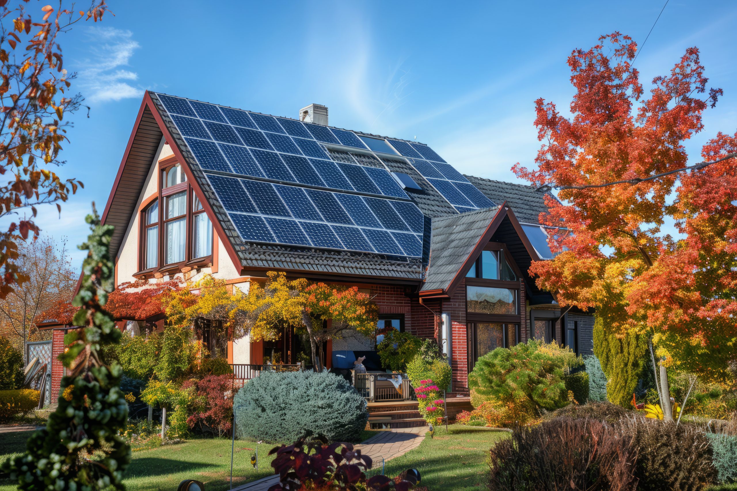 Modern Sustainable House With Solar Panels on the Roof